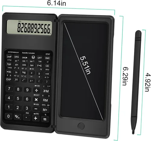 Vista 5 de Calculadora científica con bloc de notas, pantalla LCD de 10 dígitos, calculadora científica plegable, calculadora portátil con tableta de escritura