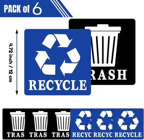 Vista 4 de Sukh Adhesivo de reciclaje para basurero, paquete de 6 calcomanías autoadhesivas de reciclaje de basura, vinilo perfecto para necesidades de cocina
