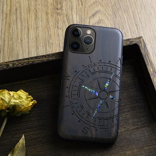 Vista 8 de Carveit Funda protectora de madera de diseñador para iPhone 11 Pro (grabado de madera e incrustaciones de carcasa) compatible con 11 Pro