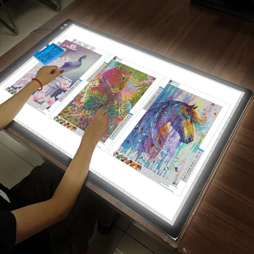 Vista 7 de TOHETO Almohadilla de luz recargable A1 de 35.4 x 23.6 pulgadas, tablero de luz LED extra grande para pintura de diamantes, caja de luz de 3 modos