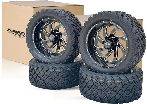 Juego de 4 ruedas y neumáticos para carrito de golf Phantom en negro brillante de 14 pulgadas, neumáticos todoterreno de 23x10-14, certificación