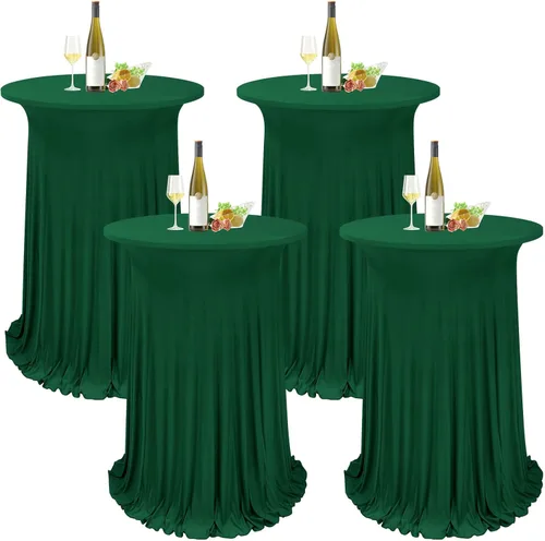 Vista 14 de Paquete de 4 manteles redondos para mesa de cóctel, de 32 x 43 pulgadas, de elastano, con cortinas onduladas, color beige, para mesa de boda, bar