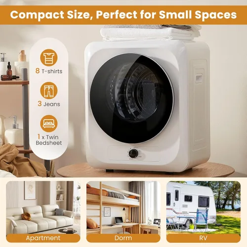 Vista 2 de Auertech Secadoras portátiles de 1.5 pies cúbicos para lavandería, secadora de ropa compacta con bañera de acero inoxidable, secadora de 1400 W