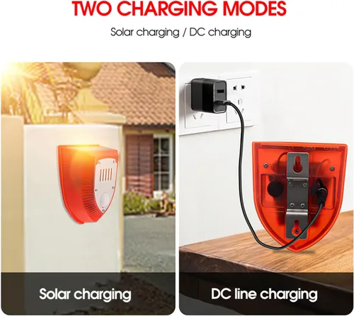 Vista 4 de Alarma solar con sensor de movimiento para exteriores: luces solares de alarma de seguridad con ladridos de perro y sonido de disparo