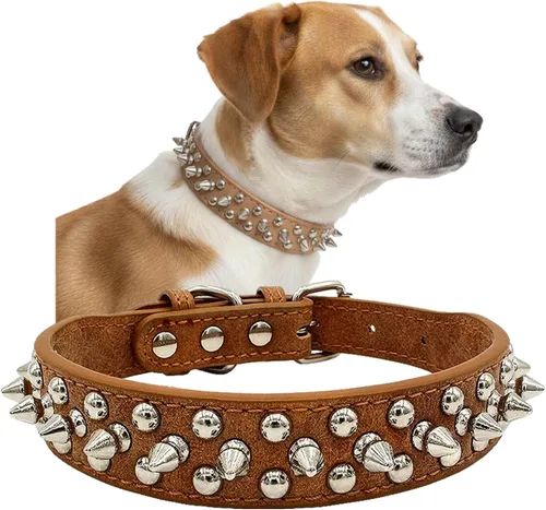 Vista 8 de Collar de perro con tachuelas y tachuelas cromadas redondas antimordeduras (negro, XS)