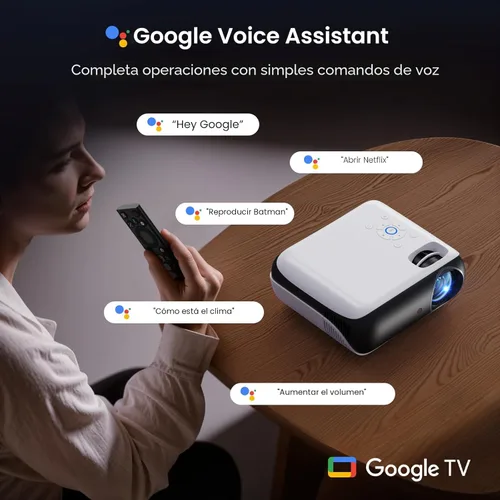 Vista 3 de Proyector inteligente oficial de Google TV, HAPPRUN 4K UHD Home Theater con sonido Dolby, Wi-Fi y Bluetooth, aplicaciones de transmisión integradas