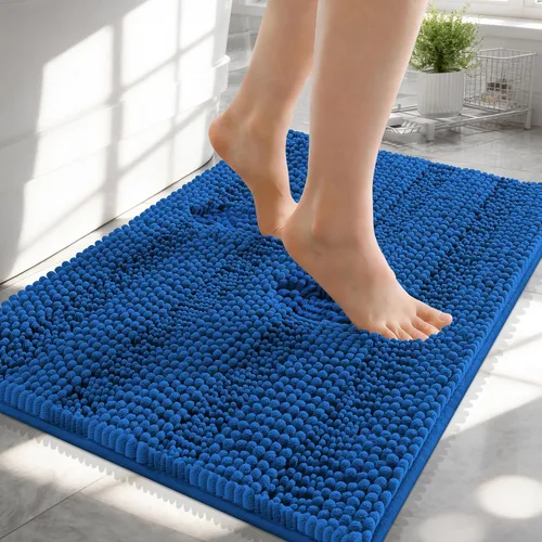Vista 247 de OLANLY Alfombras de Baño Gruesas de 47 x 20 pulgadas, Extra Suaves Absorbentes de Chenilla a Rayas, Respaldo de Goma, Lavables y Secables a Máquina