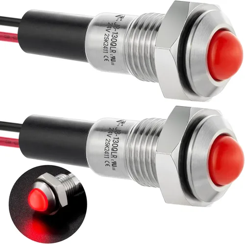 Vista 13 de 8 mm 0.31" Mini Luz Indicadora Impermeable IP67 Señal de Lámpara de Metal Cúpula de Acero Inoxidable 12V-24V CC/CA Luz Piloto LED con Cable de 140 mm