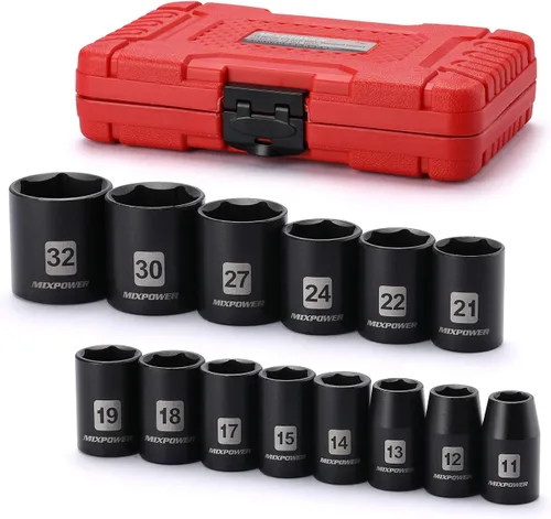 Vista 10 de MIXPOWER Juego de 11 llaves de vaso de impacto profundo de 1/2 pulgada, 3/8 pulgadas a 1 pulgada, CR-V, SAE, 6 puntos, profundo, 11 piezas de 1/2