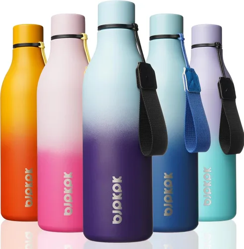 Vista 24 de BJPKPK - Botellas de agua aisladas, botella de agua de metal de acero inoxidable de 25 oz con correa, jarras, tazas, frascos libres de BPA a prueba