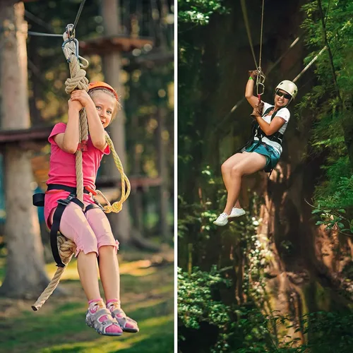 Vista 7 de Azarxis Polea tirolesa de 30 kN 6700 libras, kit de carro doble en tándem para cable y cuerda, resistente para rescate, escalada, transporte, patio