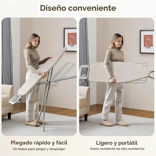 Vista 7 de Yaheetech - Tabla de planchar con soporte para plancha, soporte para cables y perchero, 43 x 14 pulgadas
