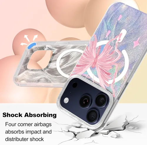 Vista 537 de I-MGAE-IN-AR - Funda diseñada para iPhone 12 y 12 Pro, diseño de mariposa plateada brillante, funda protectora de poliuretano termoplástico, suave