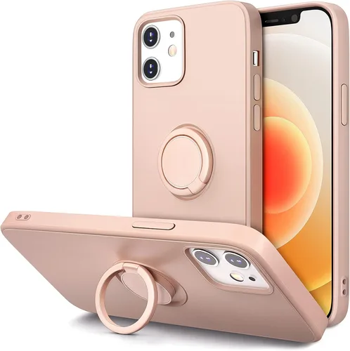 Vista 9 de Hython Funda para iPhone 12 Case e iPhone 12 Pro Case con Soporte de Anillo, Soporte de Anillo Giratorio de 360° Kickstand Magnético, Borde Chapado
