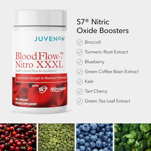 Vista 4 de Juvenon BloodFlow-7 Suplemento de Óxido Nítrico con Nitrosigine - Fórmula Mejorada para Máxima Absorción - Potenciador de Circulación, Presión