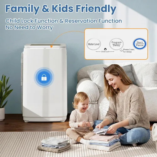 Vista 6 de VCJ Lavadora portátil de 17 libras, lavadora de carga superior completamente automática con 10 ciclos de lavado, 3 niveles de agua y pantalla LED