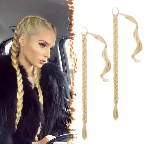 Vista 16 de Barsdar Extensión de 26 Pulgadas de Cola de Caballo Trenzada Larga con Banda Elástica - Extensiones de Cabello en Cola de Caballo Recta y Elegante
