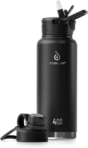 Vista 11 de IDEUS Botella de agua aislada de acero inoxidable con 2 tapas a prueba de fugas, termo para senderismo, ciclismo, 32 onzas, violeta