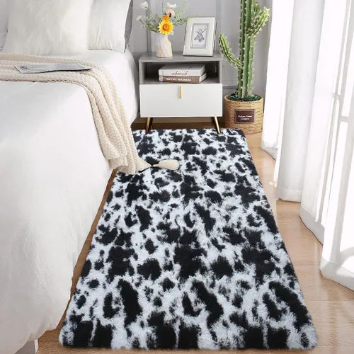 Vista 21 de Alfombra de lujo con estampado de vaca lechera de 3 x 5 pies, lindas alfombras de vaca para sala de estar, dormitorio, alfombra esponjosa de vaca