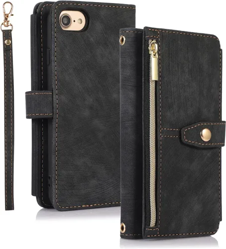 Vista 8 de UEEBAI Funda para iPhone SE 2022 5G/iPhone 7/iPhone 8/iPhone SE 2020, 9 ranuras para tarjetas, billetera de cuero retro a prueba de golpes