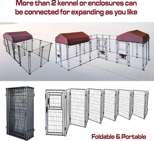 Vista 5 de Perrera para perros de 8 x 4 x 5 pies al aire libre con cubierta de techo para perros grandes, valla de perro resistente, alambre soldado Catio