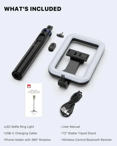 Vista 7 de M MYBAT PRO Luz selfie de 9 pulgadas para exteriores – Soporte de trípode extensible de 72 pulgadas con base de 4 patas, luces LED regulables