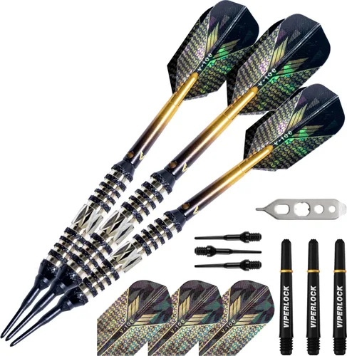 Vista 17 de Viper Wizard Soft Tip Darts, Brass Alloy Barrels with Diamond-Cut Etchings and Knurled Rings