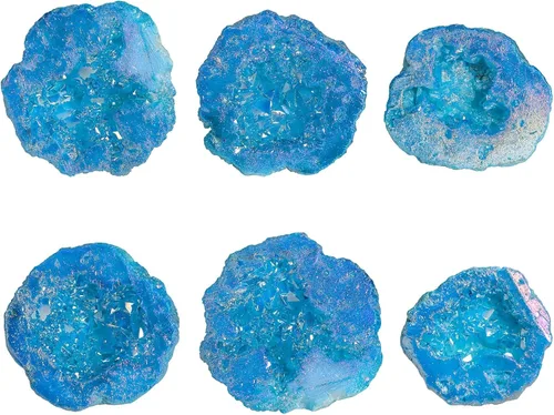 Vista 3 de TUMBEELLUWA Decoración de piedra de geoda de cristal con revestimiento de titanio irregular, espécimen de racimo de roca de arco iris natural