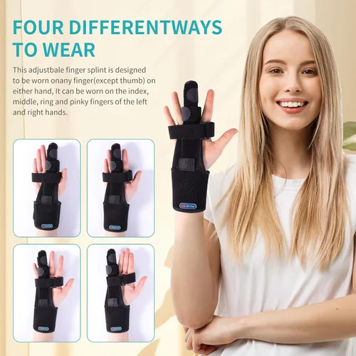 Vista 3 de ENLUNTRA Soporte de férula de dedo compatible con dedo índice, dedo medio, dedo anular, férula meñique, soporte ajustable para mano derecha o Negro