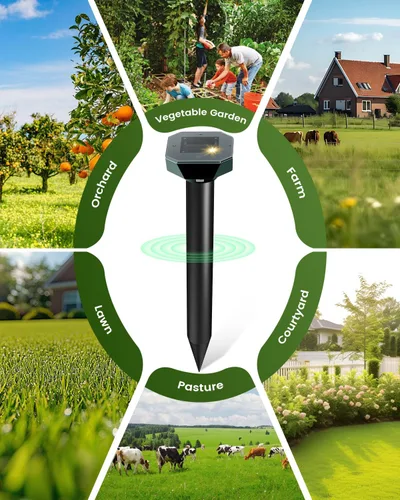 Vista 5 de Snake & Mole & Rabbit & Skunk Repellent Solar Powered, Upgraded Ultrasonic Deterrent, IP65 Waterproof, Gopher Groundhog Chipmunk Raccoon and Vole