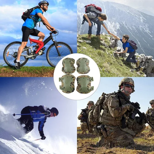 Vista 4 de Almohadillas Protectoras Tácticas de Combate para Rodilla y Codo para Juegos de Paintball CS al Aire Libre, Ciclismo, Seguridad, Equipo de ACU