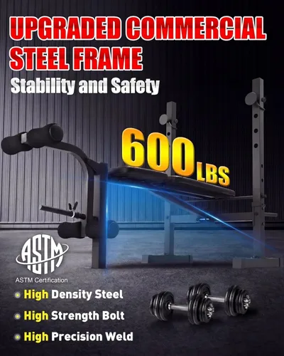 Vista 2 de OPPSDECOR Standard Weight Bench Set with Squat Rack, 600LBS Adjustable Bench Press Set with Leg Extension and Leg Curl, Foldable Flat Incline