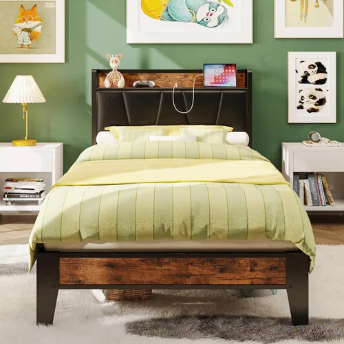 Vista 24 de LIKIMIO Base de cama tamaño King, cabecera de almacenamiento con estación de carga, sólida y estable, sin ruido, no necesita somier, fácil montaje