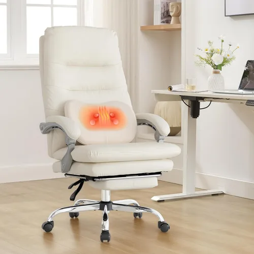 Vista 7 de Silla de oficina ejecutiva de masaje amasado con calefacción, silla reclinable de 90-135° con reposapiés, sillas de escritorio ergonómicas
