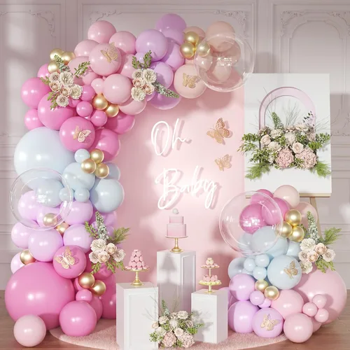 Vista 18 de Kit de arco de globos azul empolvado, 126 piezas, kit de guirnalda de arco de globos azul claro y blanco, incluye globos de macarón para bodas