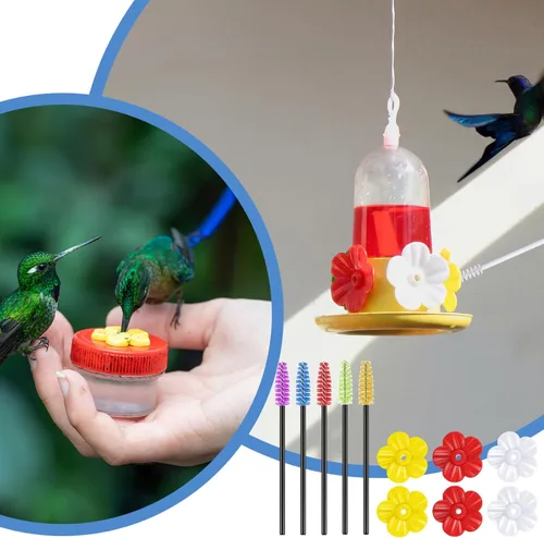 Vista 3 de 38 piezas de 3 tamaños de cepillo de limpieza para comederos de colibríes, mini cepillo de tubo de nailon con 16 piezas de repuesto para pájaros