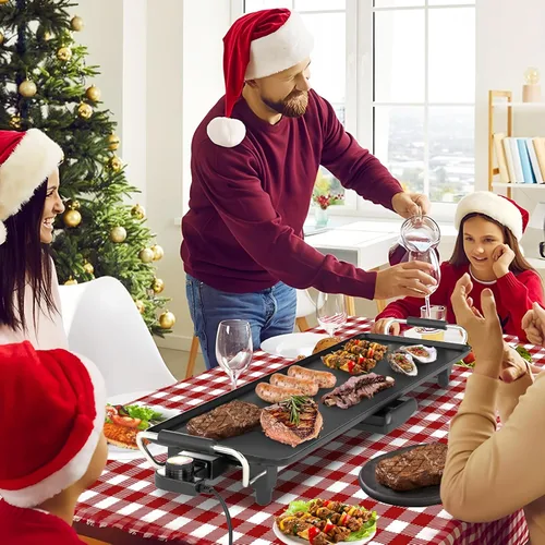 Vista 3 de COSTWAY Parrilla eléctrica de 27 pulgadas, parrilla Teppanyaki extragrande con temperatura ajustable, superficie antiadherente, asas aisladas