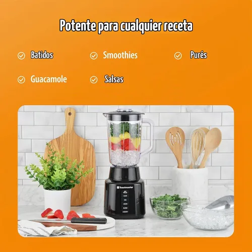 Vista 5 de Batidora Toastmaster de 5 velocidades con tarro de plástico de 48 onzas Batidora de cocina con cuchillas de acero inoxidable, 5 velocidades y tapa