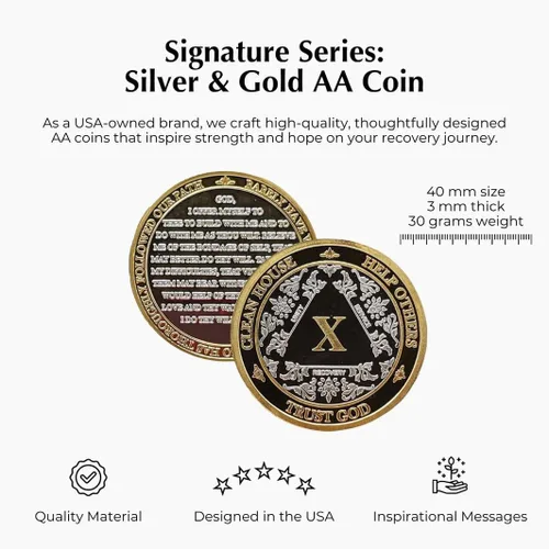 Vista 3 de Medallón anónimo de alcohólicos de plata y oro, 1-50 años, cápsula AA incluida