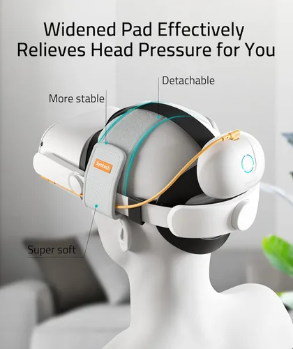 Vista 4 de Syntech Correa de cabeza VR con batería compatible con accesorios MetaOculus Quest 2 banco de energía desmontable de 10000 mAh correa de cabeza