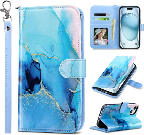 Vista 26 de ULAK Funda tipo billetera compatible con iPhone 15 para mujeres, funda tipo cartera con estampado floral de piel PU premium con porta tarjetas