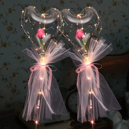Vista 7 de Decoración de boda, 2 globos LED en forma de corazón, globos transparentes, globos transparentes para fiesta de cumpleaños, fiesta de cumpleaños