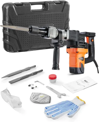 Vista 10 de VEVOR Martillo de demolición Jack Hammer, Martillo eléctrico de 1400W de servicio pesado, 2 piezas de cinceles para astillas con estuche, rompedor