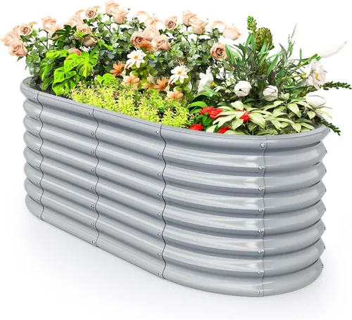 Vista 14 de Giantex Cama de jardín elevada, maceta elevada de madera con forro protector y orificio de drenaje, maceta elevada para plantar verduras, flores