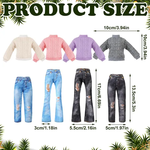 Vista 3 de Bencailor - Juego de 8 piezas de ropa de muñeca de 11.5 pulgadas, suéteres de algodón y pantalones de jean, accesorios para muñeca