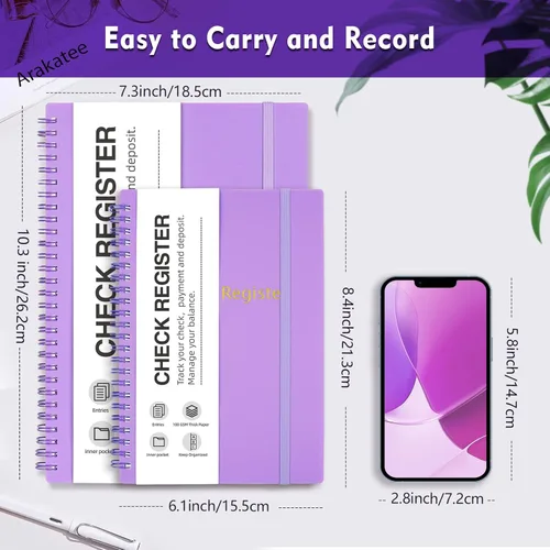 Vista 2 de Registros de cheques para chequera personal, libro de registro de cheques de doble espiral, planificador de presupuesto con registro de cheques