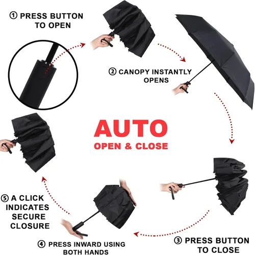 Vista 7 de veduta Travel Umbrella for Rain 10 Ribs Large Size Protection Sun-Folding Portable UV Umbrella Windproof Sturdy Umbrellas Compact Easy Auto