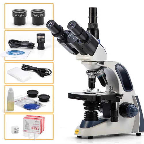 Vista 4 de Swift Microscopio trinocular compuesto SW380T, aumento 40X-2500X, etapa mecánica de dos capas, cámara de 5.0 MP y software compatible con WindowsMac