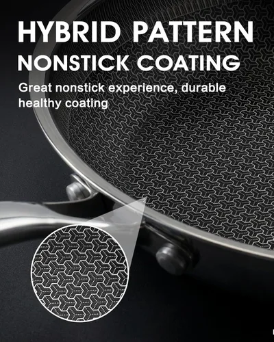 Vista 4 de Sartén antiadherente de 8 pulgadas con tapa, sartén híbrida antiadherente de acero inoxidable con mango de enfriamiento permanente, sin PFOA,