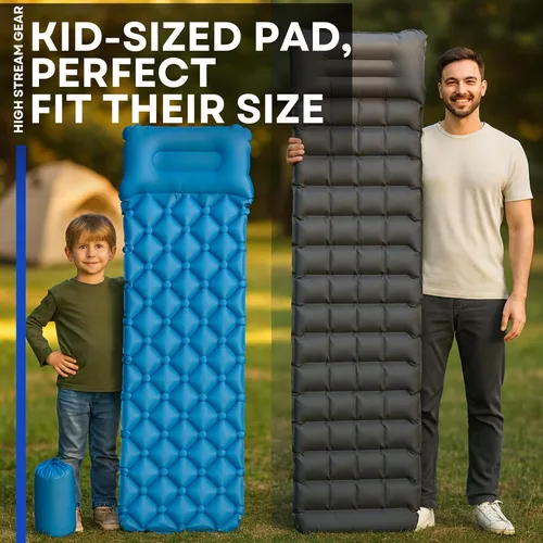 Vista 3 de Kids Sleeping Pad for Camping and Sleepovers with Pillow, Inflatable Camping Mattress for Backpacking & Travel, Thick Toddler Cot Mat, Fast